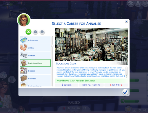 Bookstore Clerk Part-time Career (from Sims3)