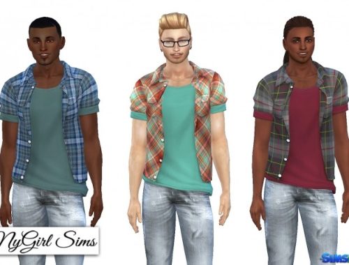 Open Plaid Button Up with Tee at NyGirl Sims