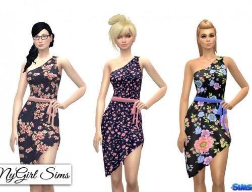 One Shoulder Asymmetrical Wrap Dress at NyGirl Sims