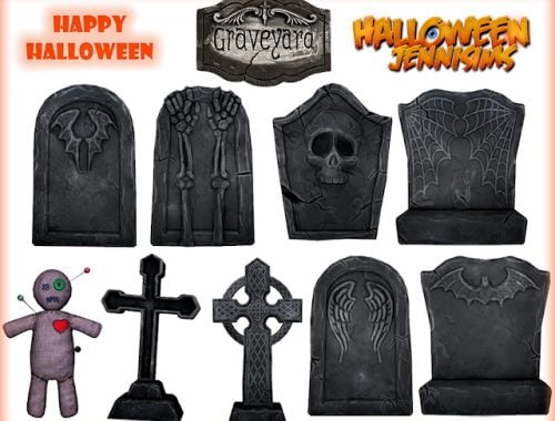 Salem Cemetery (9 Items, Cross, Voodoo Doll, Tombs) at Jenni Sims