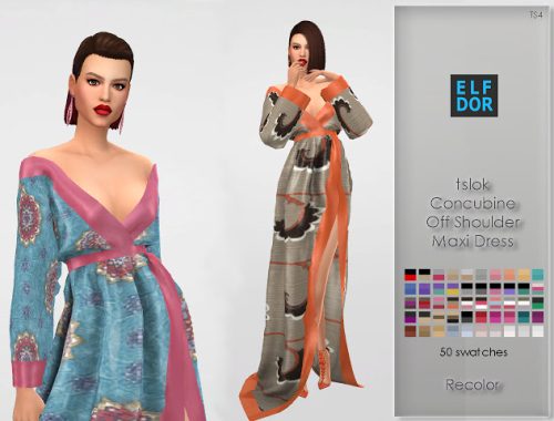 Tslok Concubine Off Shoulder Maxi Dress RC at Elfdor Sims