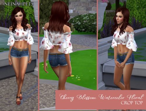 Cherry Blossom Watercolor Floral Crop Top (Mesh Needed)