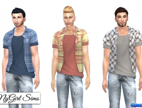 Open Plaid Button Up with Tee at NyGirl Sims