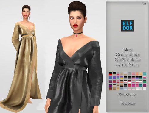 Tslok Concubine Off Shoulder Maxi Dress RC at Elfdor Sims