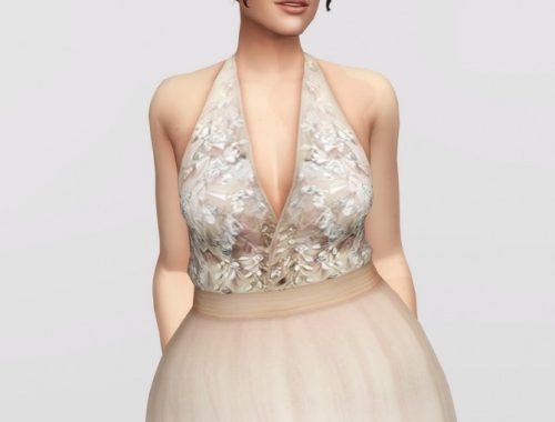 Embellished tulle blue halter neck gown at Rusty Nail