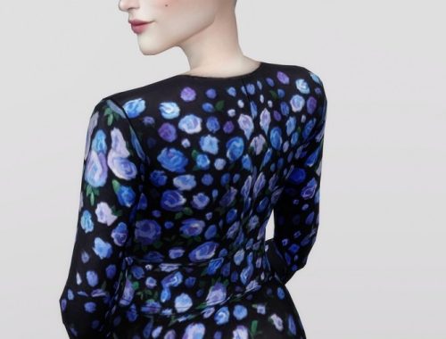 Blue floral print crepe dress (12 colors) at Rusty Nail