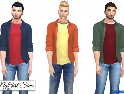 Rolled Sleeve Button Up with Layered Tee at NyGirl Sims