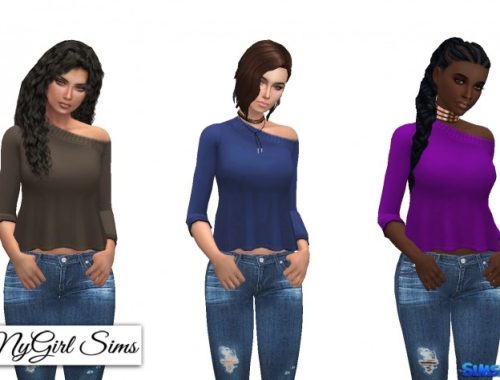 Off Shoulder Flare Sweater Plain at NyGirl Sims