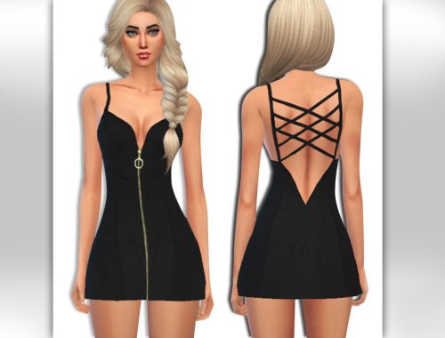 Front Gold Zipper Little Black Dress