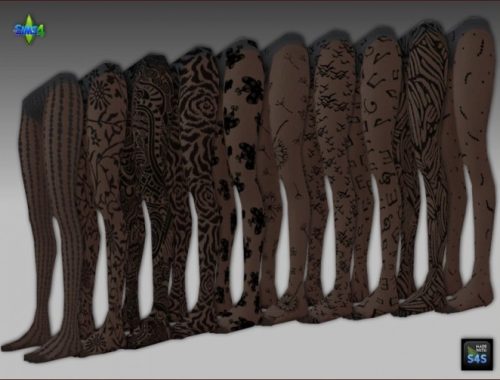 2 sets of tights in natural colors and black patterned by Mabra at Arte Della Vita