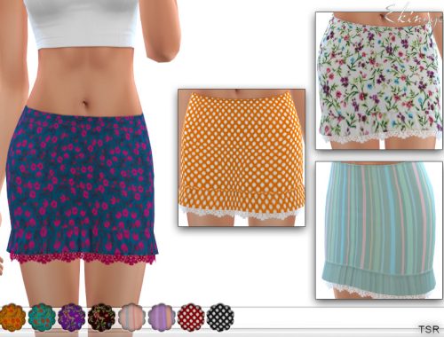 Printed Ruffle Lace Hem Skirt