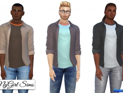 Rolled Sleeve Button Up with Layered Tee at NyGirl Sims