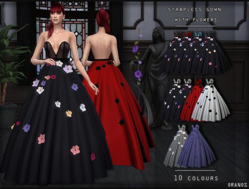 Strapless Gown With Flowers