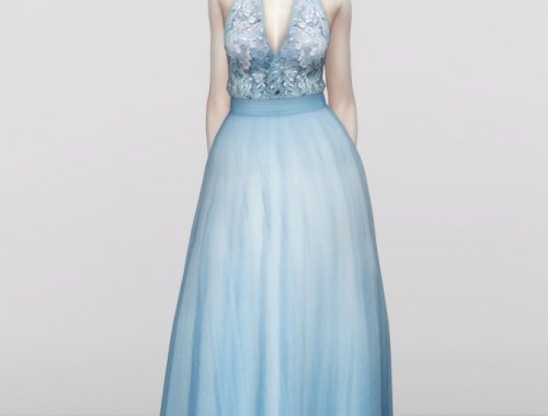 Embellished tulle blue halter neck gown at Rusty Nail