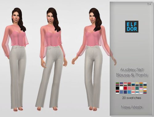 Audrey set blouse and pants at Elfdor Sims
