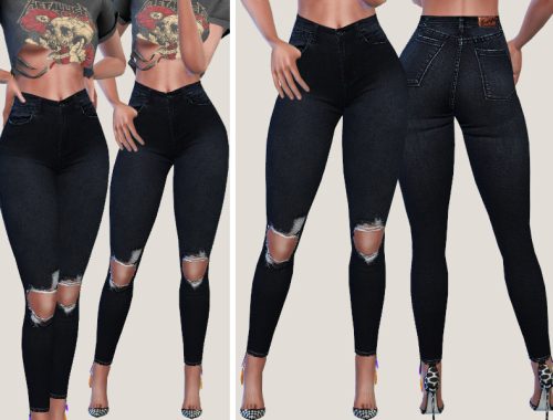 Black Ripped Denim Jeans 058