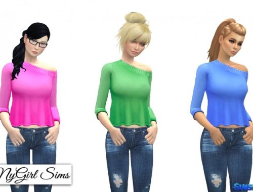 Off Shoulder Flare Sweater Plain at NyGirl Sims