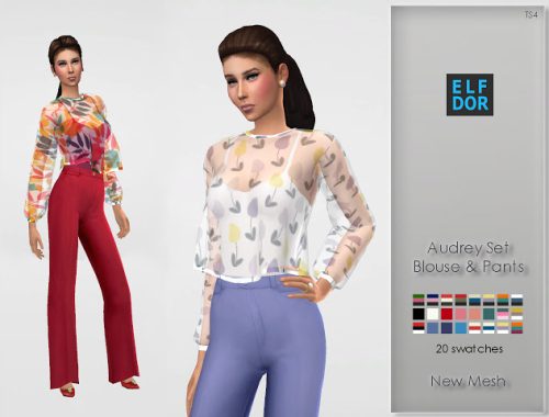 Audrey set blouse and pants at Elfdor Sims