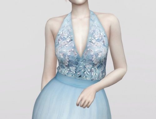 Embellished tulle blue halter neck gown at Rusty Nail