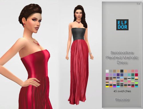 Belaloallure Pleated Metalic Dress RC at Elfdor Sims