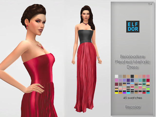 Belaloallure Pleated Metalic Dress RC at Elfdor Sims - The Sims 4 Catalog