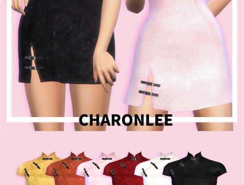 【CHARONLEE】Leather buckle short cheongsam