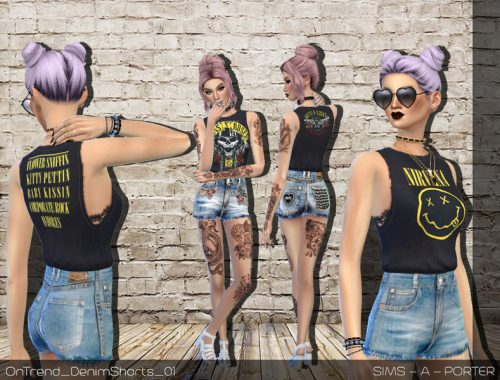 On Trend - Band Shirts and Denim Shorts Set