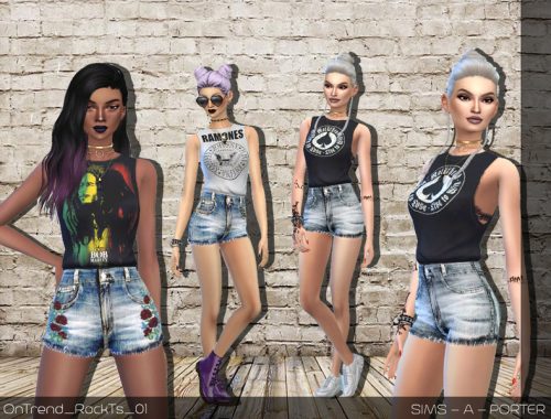 On Trend - Band Shirts and Denim Shorts Set