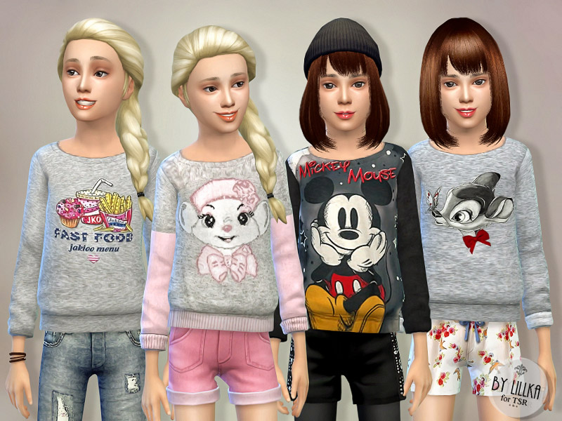 Printed Sweatshirt for Girls P01 - The Sims 4 Catalog