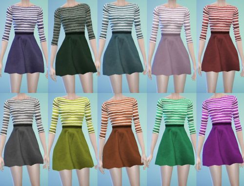 Skater Dress With Striped Top and Contrast Skirt