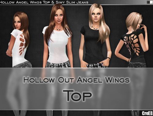 Hollow Out Angel Wings Top and Siwy Slim Jeans