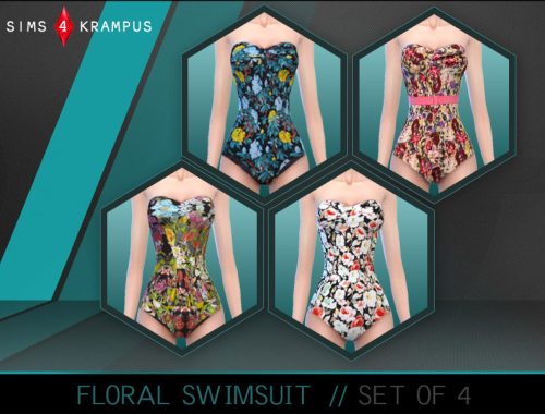 Stylish Floral Swimsuit Set of 4