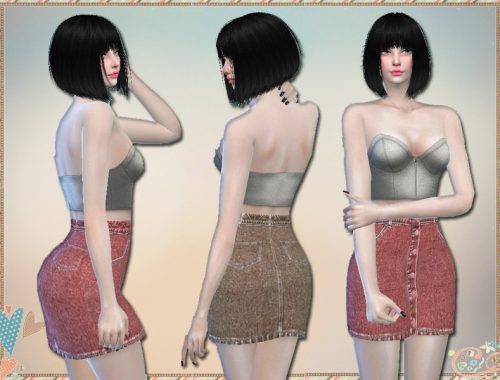 Buttoned Denim Skirt