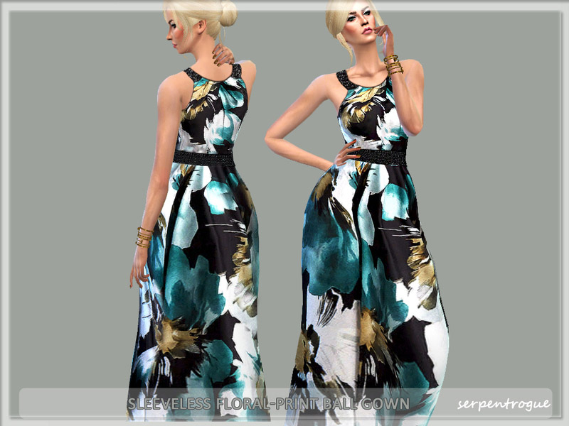 Sleeveless Floral-Print Ball Gown - The Sims 4 Catalog