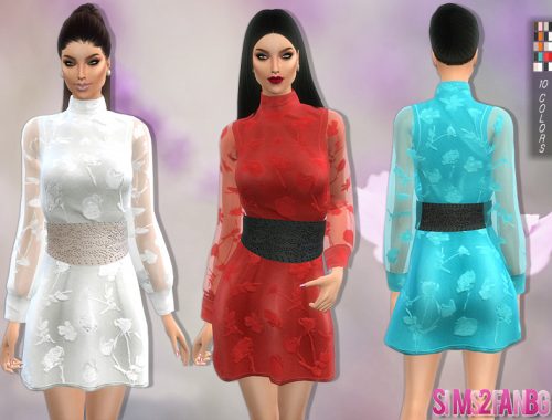 109 - Dress with belt and transparent sleeves