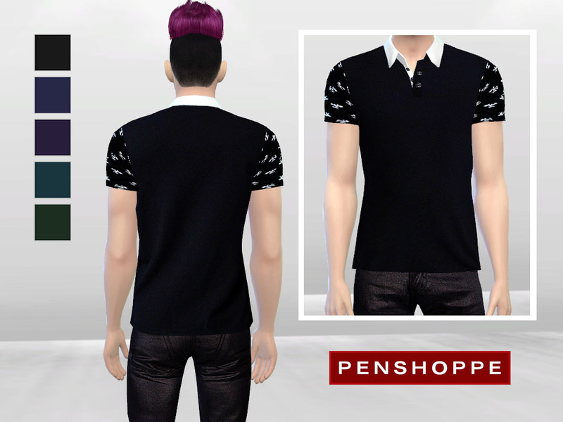 Blocked Printed Short Sleeved Polo - The Sims 4 Catalog