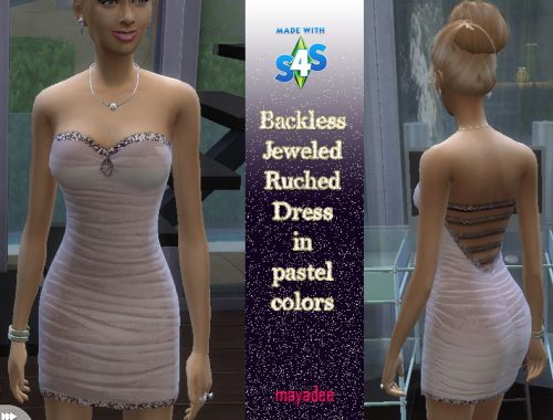 Backless Jeweled Ruched Dress