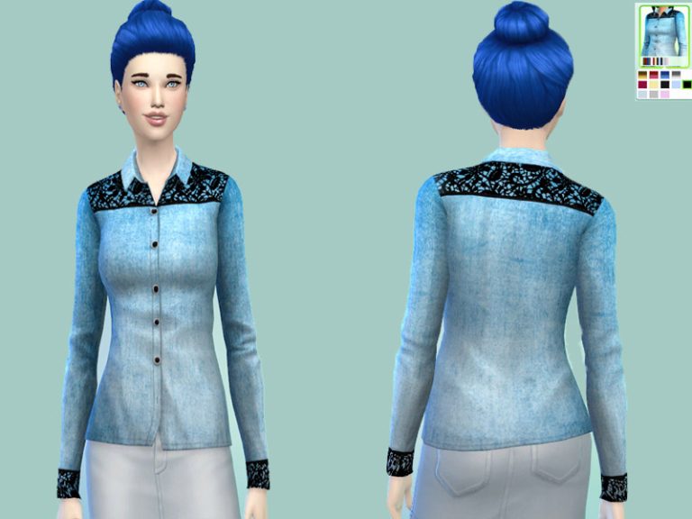 Denim lace shoulder Shirt - The Sims 4 Catalog