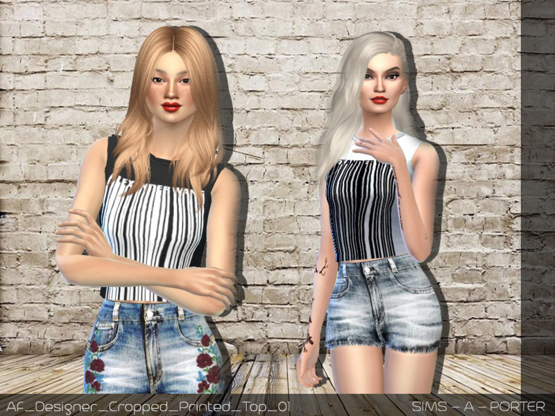 Designer Printed Cropped Top - The Sims 4 Catalog