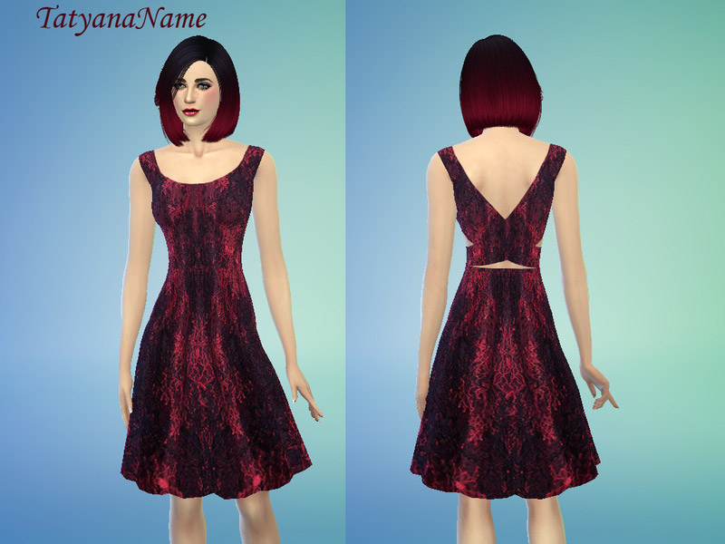 TatyanaName - Black and red lace dress - The Sims 4 Catalog