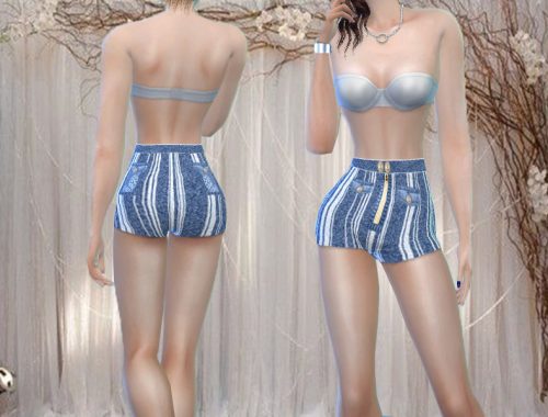 T55 High waist short denim set