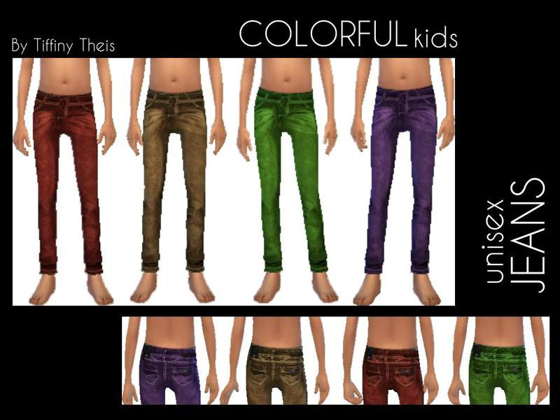 Kids Unisex Colorful Jeans - The Sims 4 Catalog