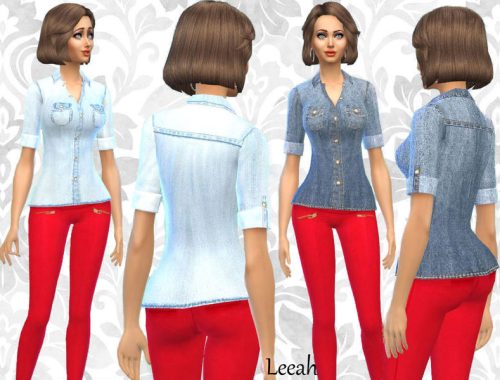 Denim Shirts and Red Leggins