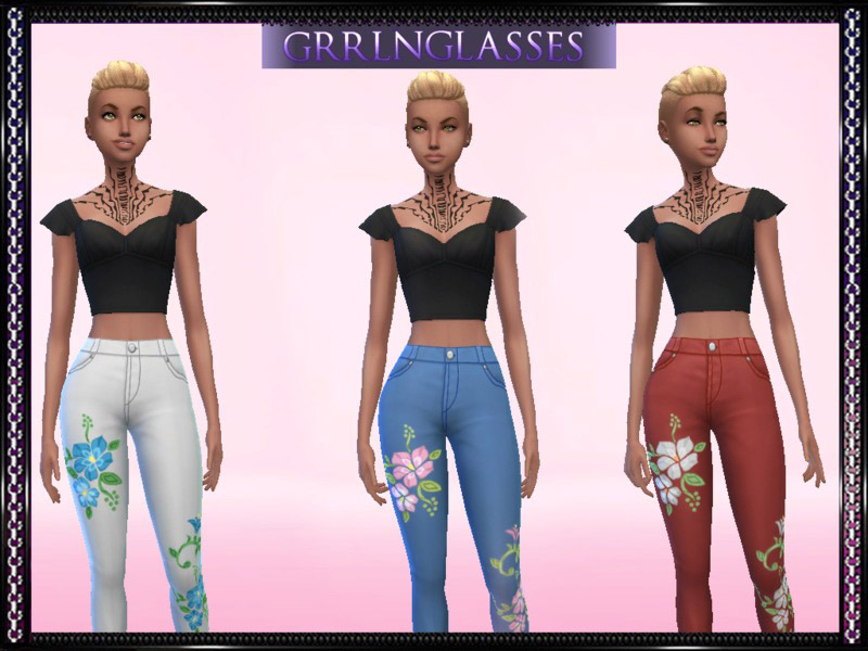 Artsy Floral Skinny Jeans - Backyard Stuff Required - The Sims 4 Catalog