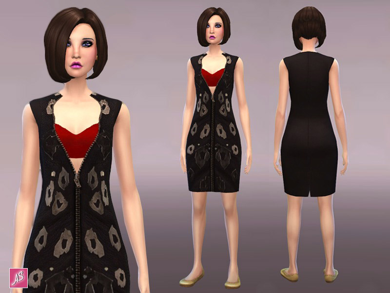 Zipped Leather Panel Dress - The Sims 4 Catalog