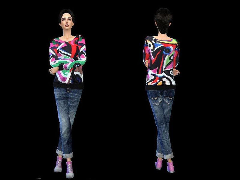multiprint sweater female - The Sims 4 Catalog
