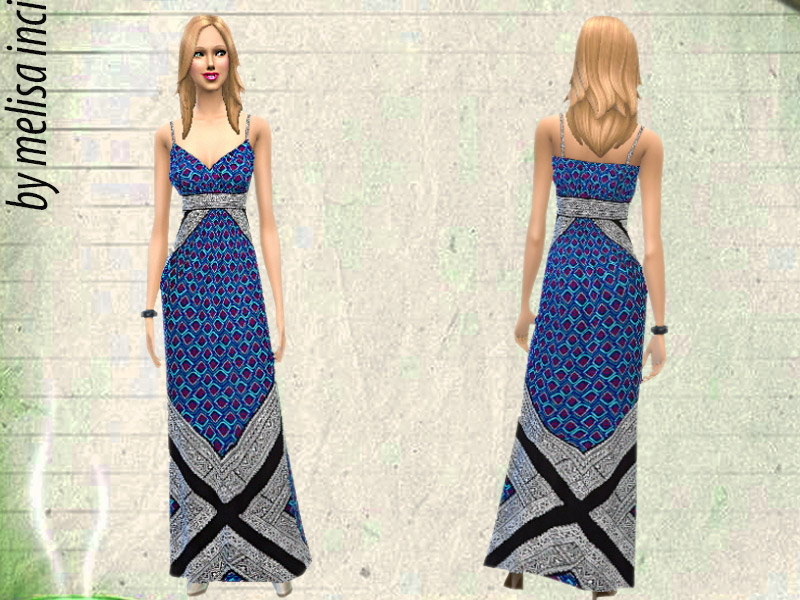 Scarf-Print Maxi Dress - The Sims 4 Catalog