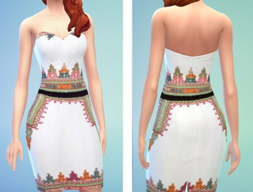 White Dress with Colorful Embroidery