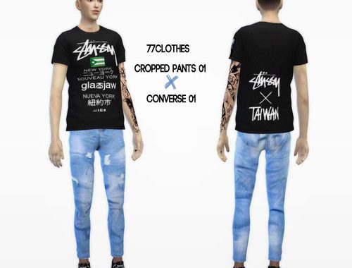 Cropped Pants 01, Skinny Jeans Studded + Converse