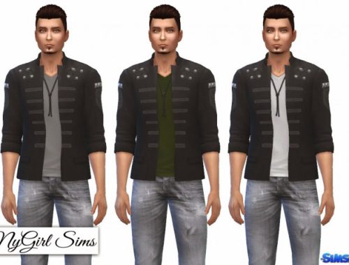 Military Jacket with V-Neck Tee